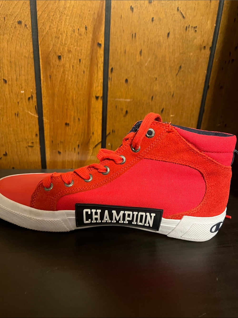 Champion Red High-Top Kids' Sneaker with White Sole